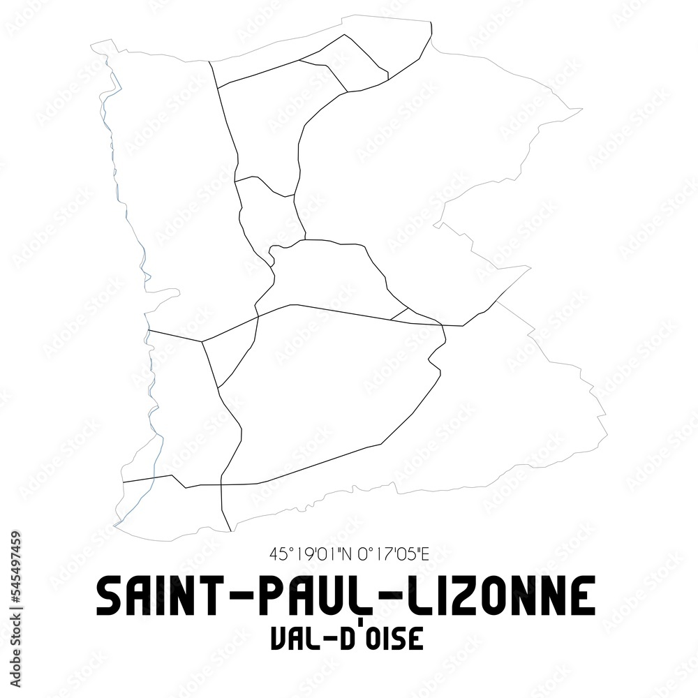 SAINT-PAUL-LIZONNE Val-d'Oise. Minimalistic street map with black and white lines. SAINT-PAUL-LIZONNE Val-d'Oise. Minimalistic street map with black and white lines.