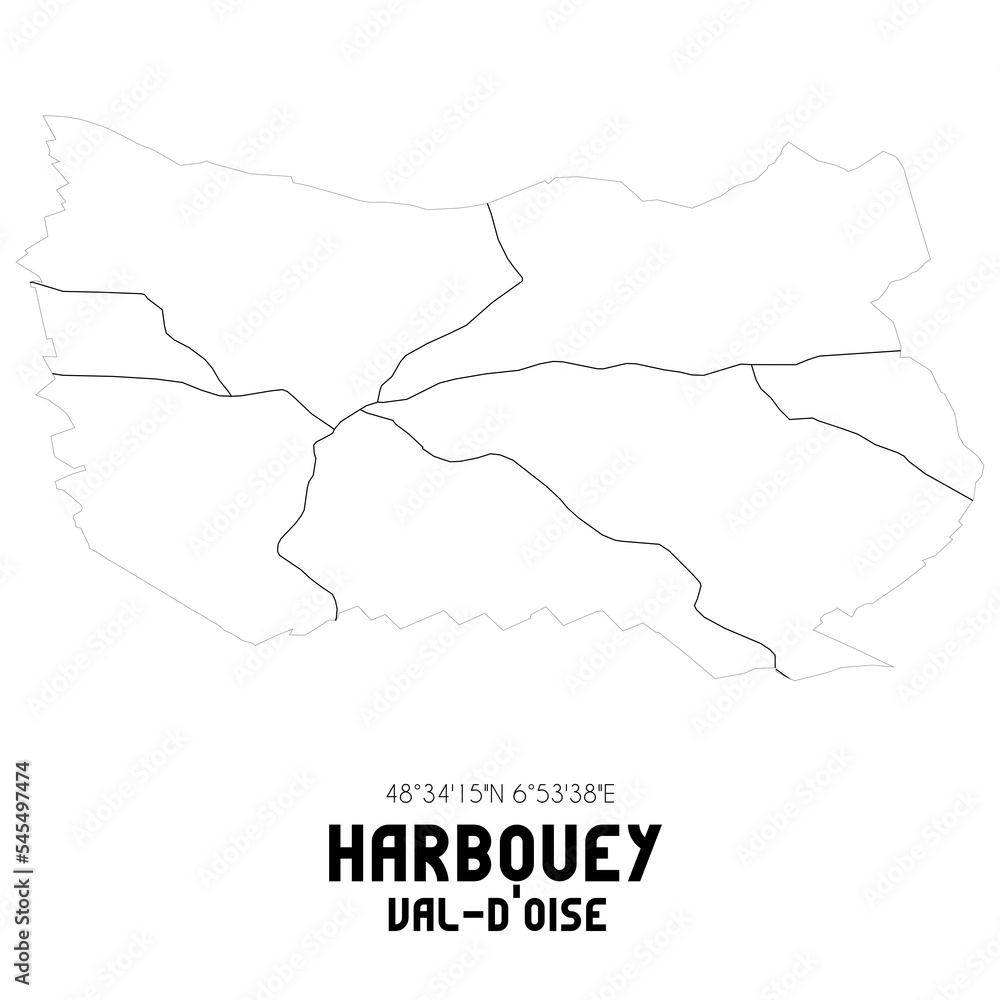 HARBOUEY Val-d'Oise. Minimalistic street map with black and white lines.