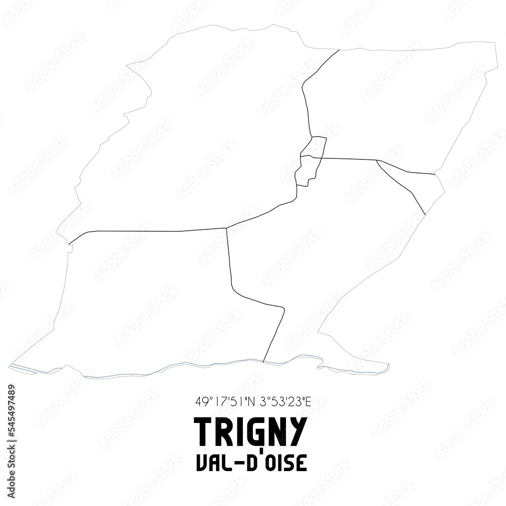 TRIGNY Val-d'Oise. Minimalistic street map with black and white lines.