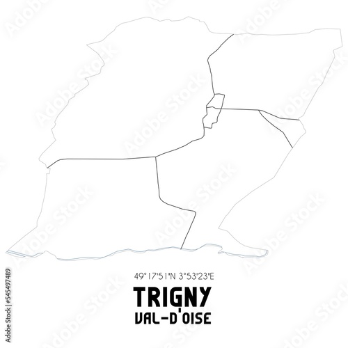 TRIGNY Val-d Oise. Minimalistic street map with black and white lines.
