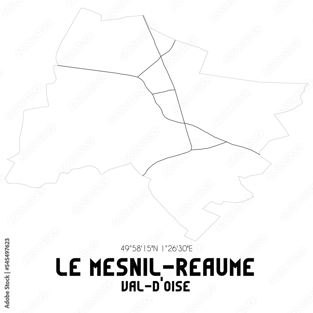 LE MESNIL-REAUME Val-d'Oise. Minimalistic street map with black and white lines. LE MESNIL-REAUME Val-d'Oise. Minimalistic street map with black and white lines.
