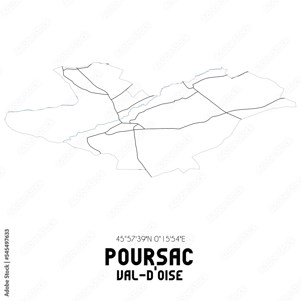 POURSAC Val-d'Oise. Minimalistic street map with black and white lines. POURSAC Val-d'Oise. Minimalistic street map with black and white lines.