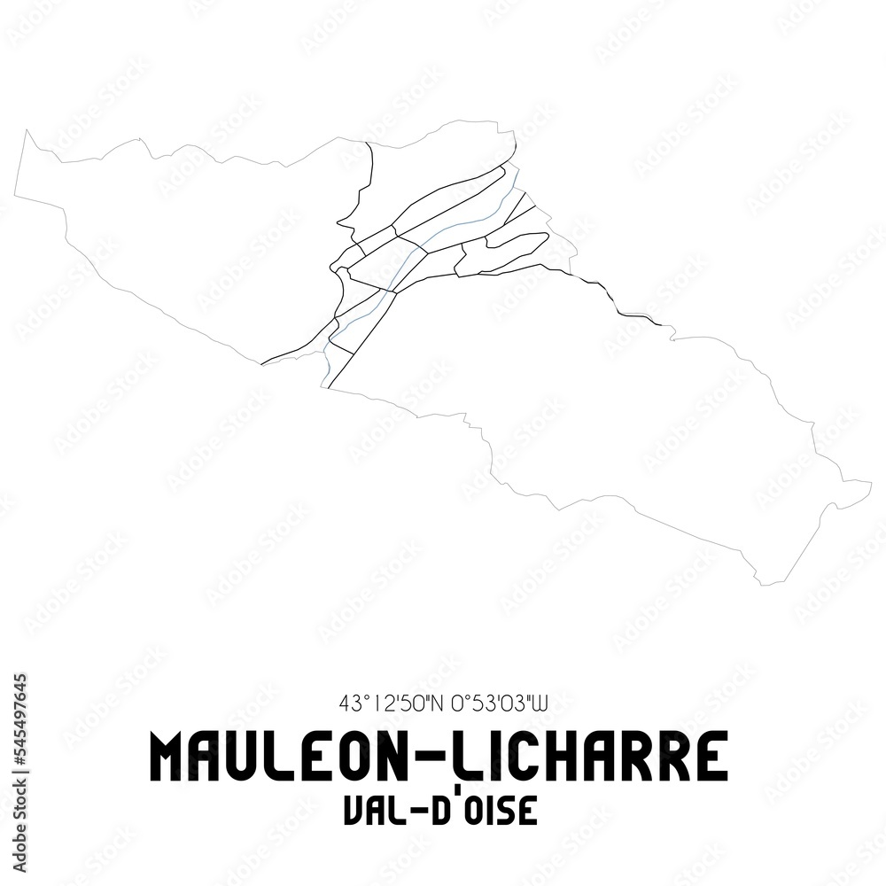 MAULEON-LICHARRE Val-d'Oise. Minimalistic street map with black and white lines.