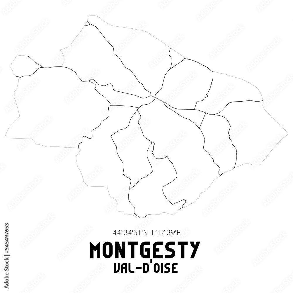 MONTGESTY Val-d'Oise. Minimalistic street map with black and white lines. MONTGESTY Val-d'Oise. Minimalistic street map with black and white lines.