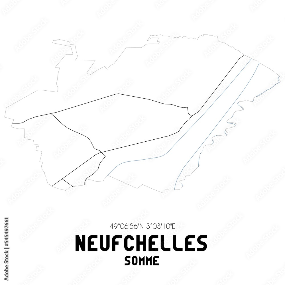 Fototapeta premium NEUFCHELLES Somme. Minimalistic street map with black and white lines.