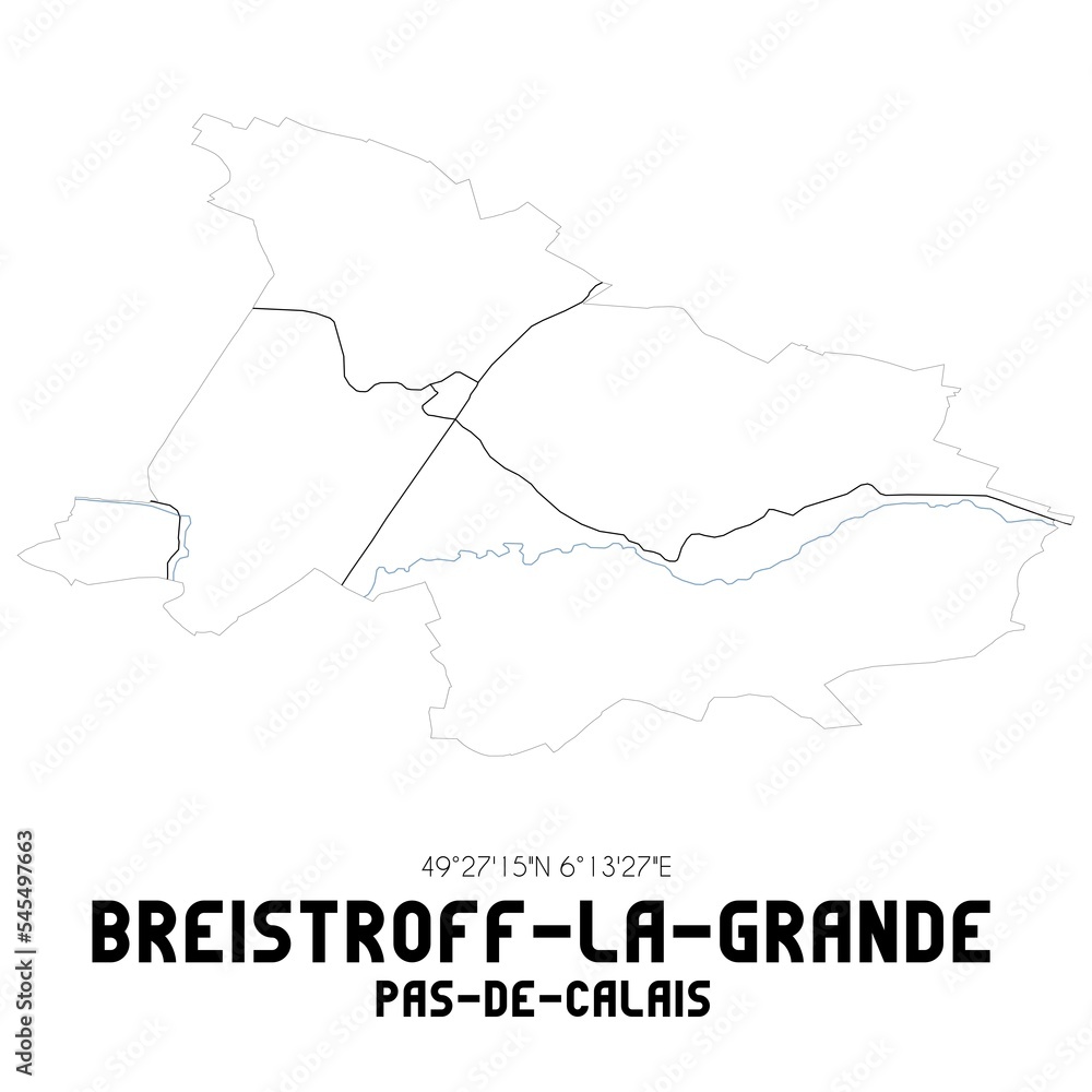 BREISTROFF-LA-GRANDE Pas-de-Calais. Minimalistic street map with black and white lines.