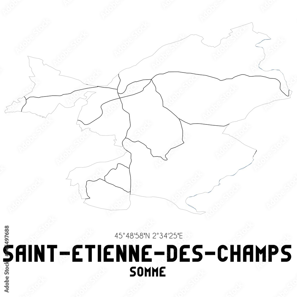 SAINT-ETIENNE-DES-CHAMPS Somme. Minimalistic street map with black and white lines.