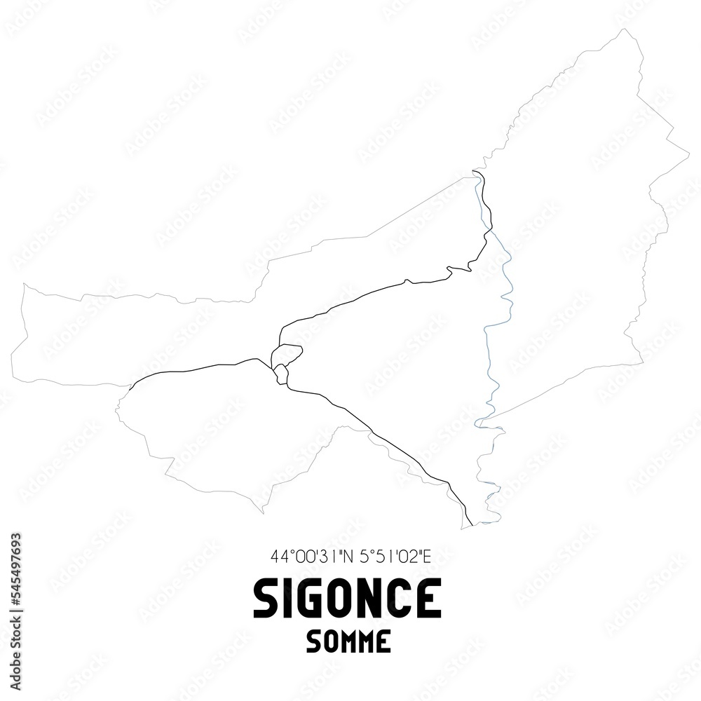 SIGONCE Somme. Minimalistic street map with black and white lines.