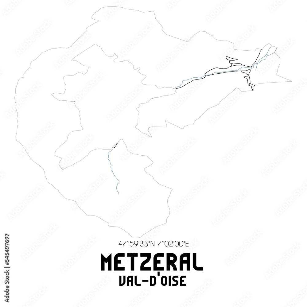 METZERAL Val-d'Oise. Minimalistic street map with black and white lines.