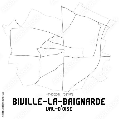 BIVILLE-LA-BAIGNARDE Val-d'Oise. Minimalistic street map with black and white lines.