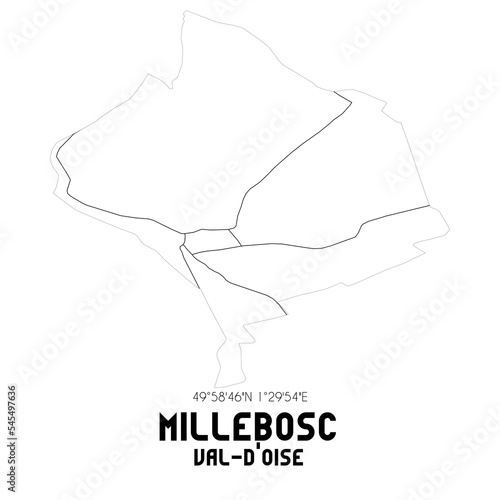 MILLEBOSC Val-d Oise. Minimalistic street map with black and white lines.
