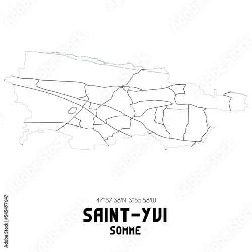 SAINT-YVI Somme. Minimalistic street map with black and white lines.