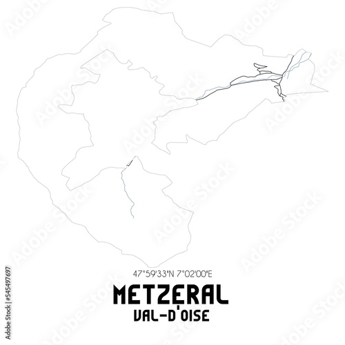 METZERAL Val-d Oise. Minimalistic street map with black and white lines.