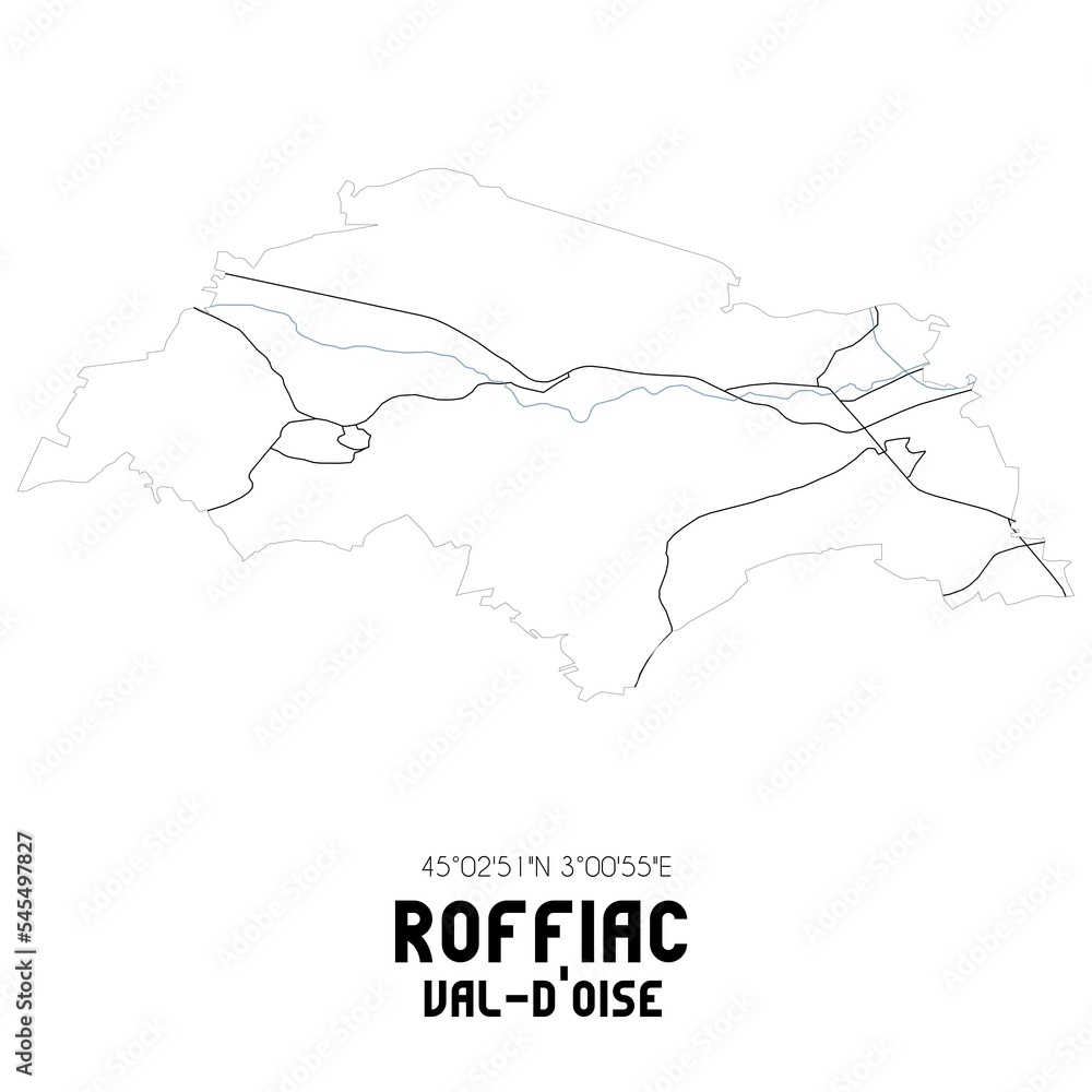ROFFIAC Val-d'Oise. Minimalistic street map with black and white lines.