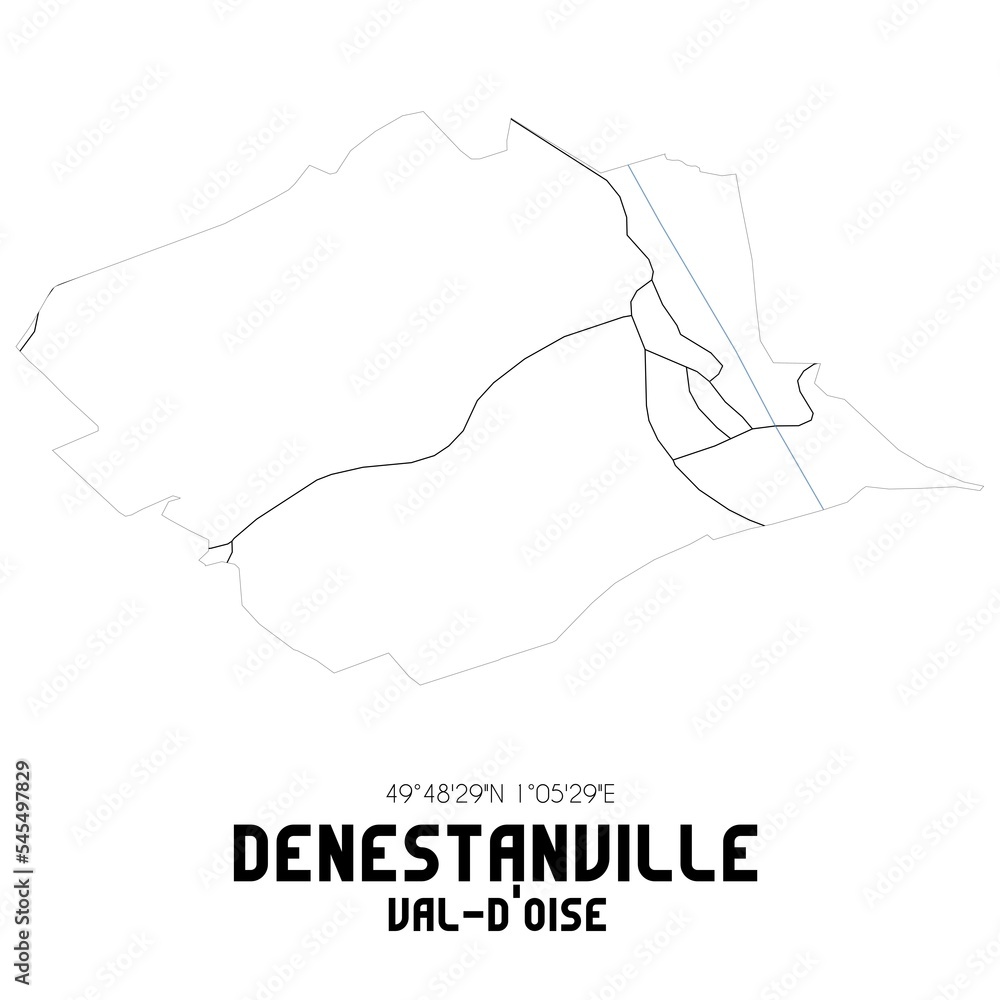 DENESTANVILLE Val-d'Oise. Minimalistic street map with black and white lines.