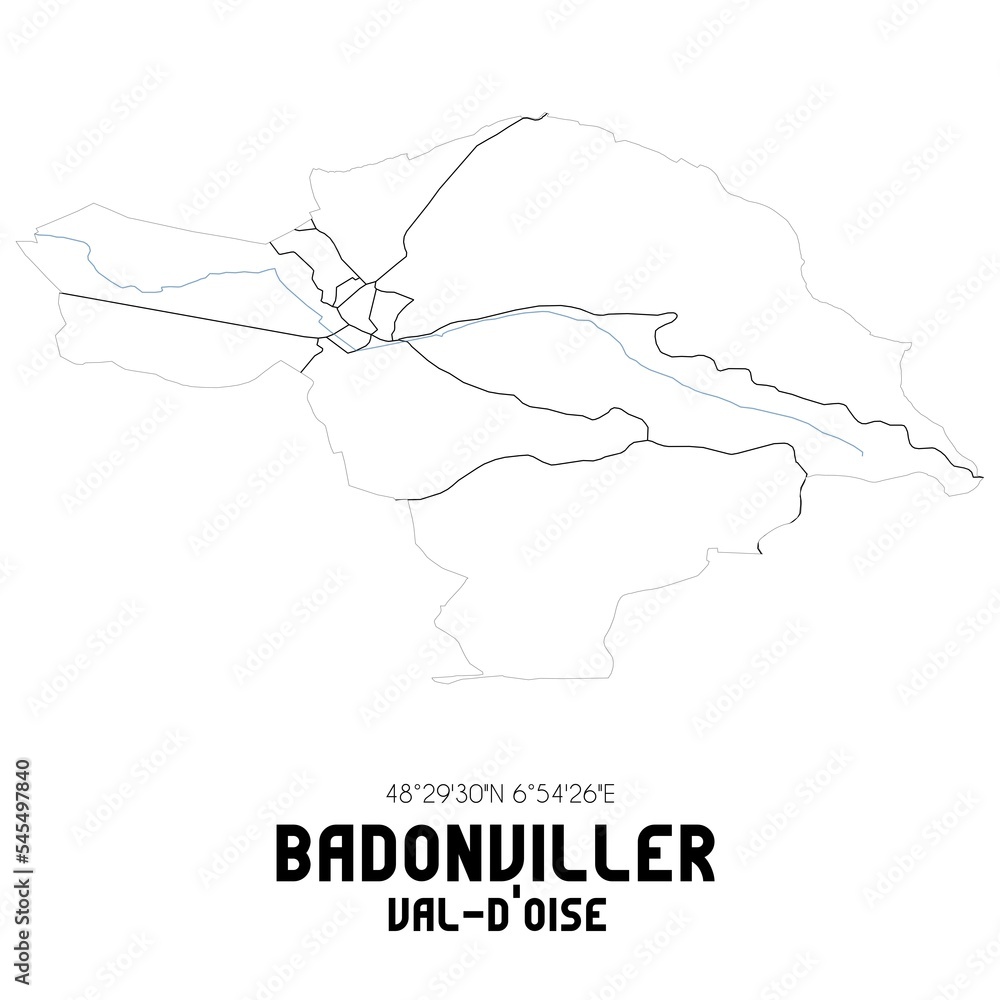 BADONVILLER Val-d'Oise. Minimalistic street map with black and white lines. BADONVILLER Val-d'Oise. Minimalistic street map with black and white lines.