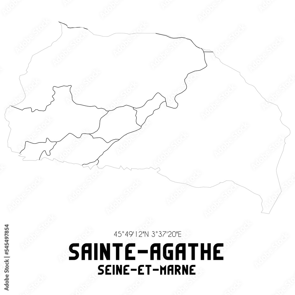SAINTE-AGATHE Seine-et-Marne. Minimalistic street map with black and white lines.
