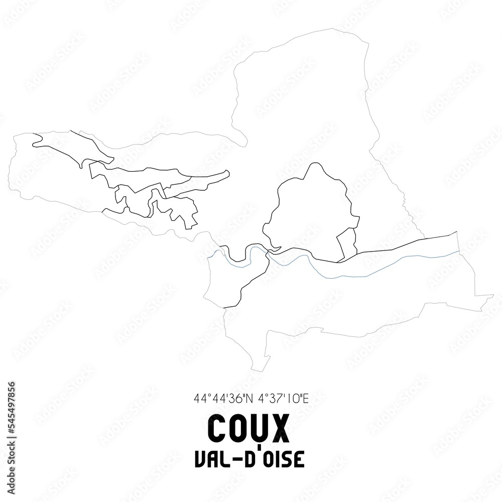 COUX Val-d'Oise. Minimalistic street map with black and white lines.