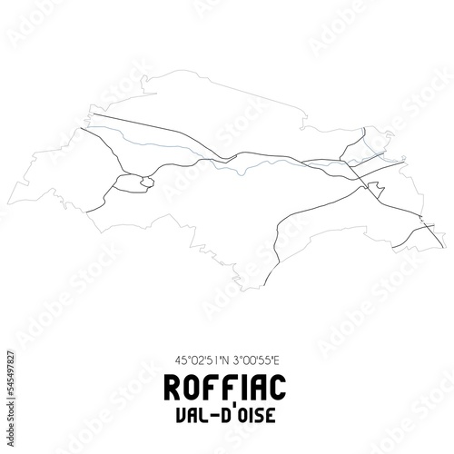 ROFFIAC Val-d Oise. Minimalistic street map with black and white lines.