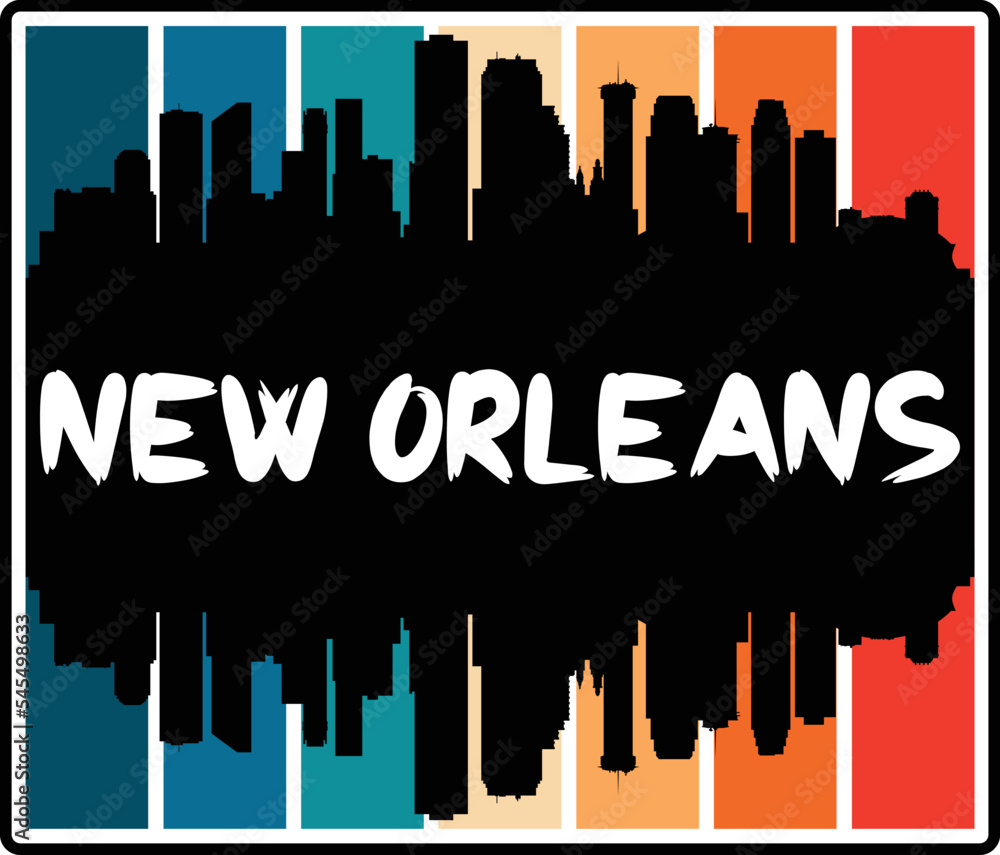 New Orleans Louisiana USA Skyline Sunset Travel Souvenir Sticker Logo Badge Stamp Emblem Coat of Arms Vector Illustration EPS