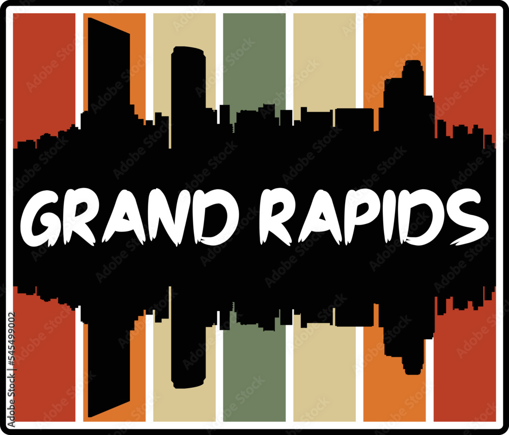 Grand Rapids Michigan USA Skyline Sunset Travel Souvenir Sticker Logo Badge Stamp Emblem Coat of Arms Vector Illustration EPS