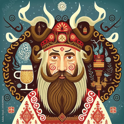 Abstract illustration of russian folk old man druid
