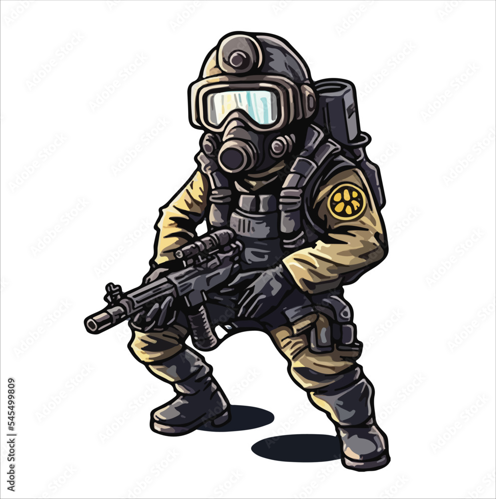 Vector illustration of modern soldier, comics art