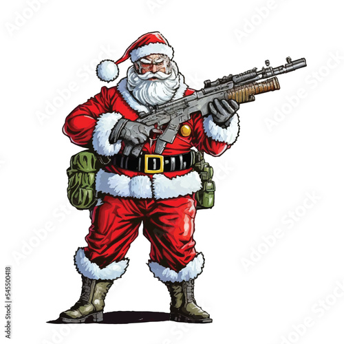 Vector illustration of military equipped Santa, Happy 2023