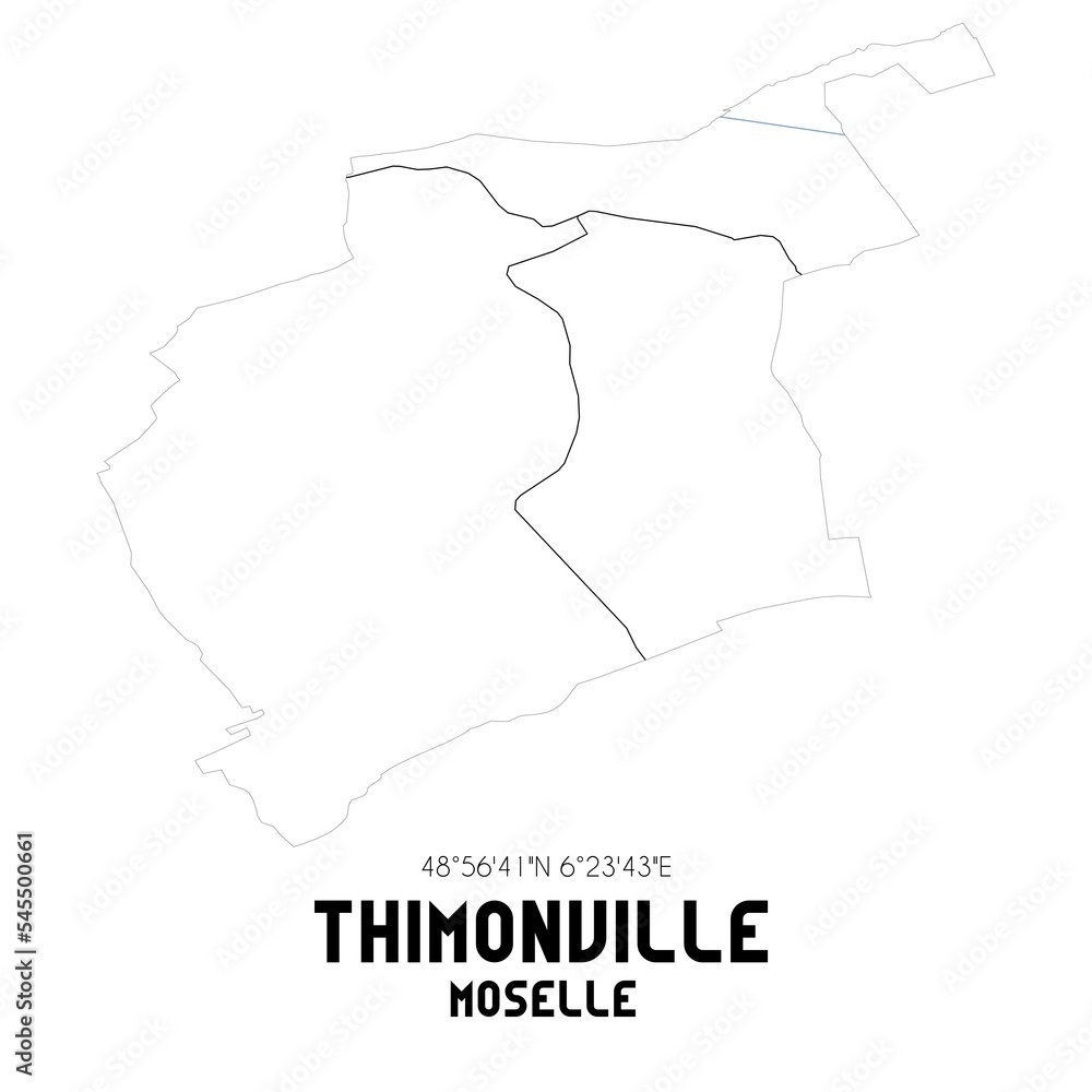 THIMONVILLE Moselle. Minimalistic street map with black and white lines.