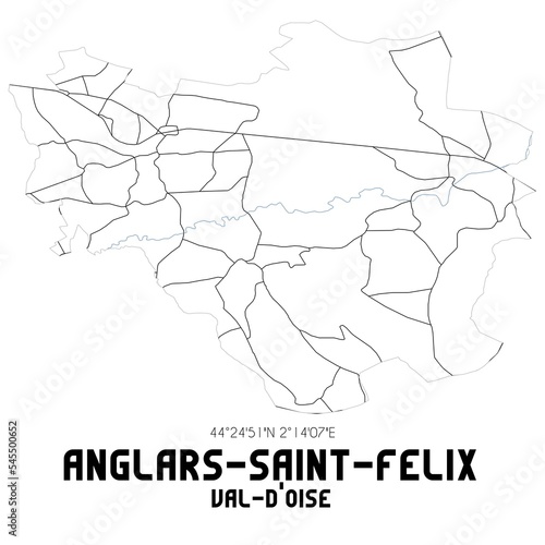 ANGLARS-SAINT-FELIX Val-d'Oise. Minimalistic street map with black and white lines.