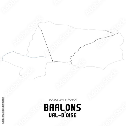BAALONS Val-d Oise. Minimalistic street map with black and white lines.