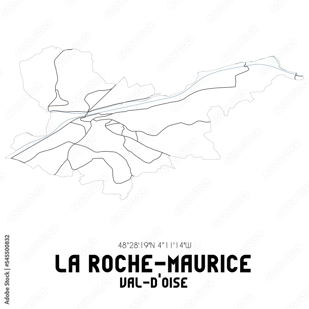 LA ROCHE-MAURICE Val-d'Oise. Minimalistic street map with black and white lines.