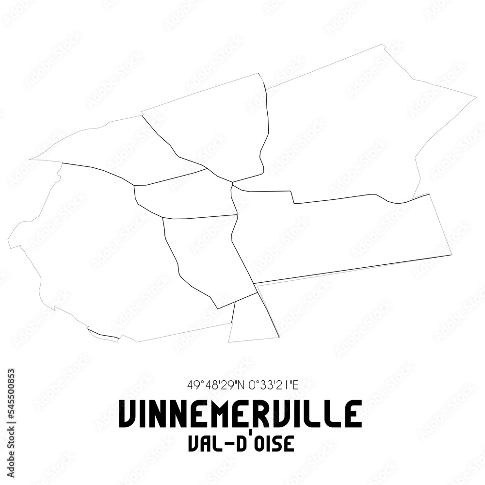 VINNEMERVILLE Val-d'Oise. Minimalistic street map with black and white lines. VINNEMERVILLE Val-d'Oise. Minimalistic street map with black and white lines.