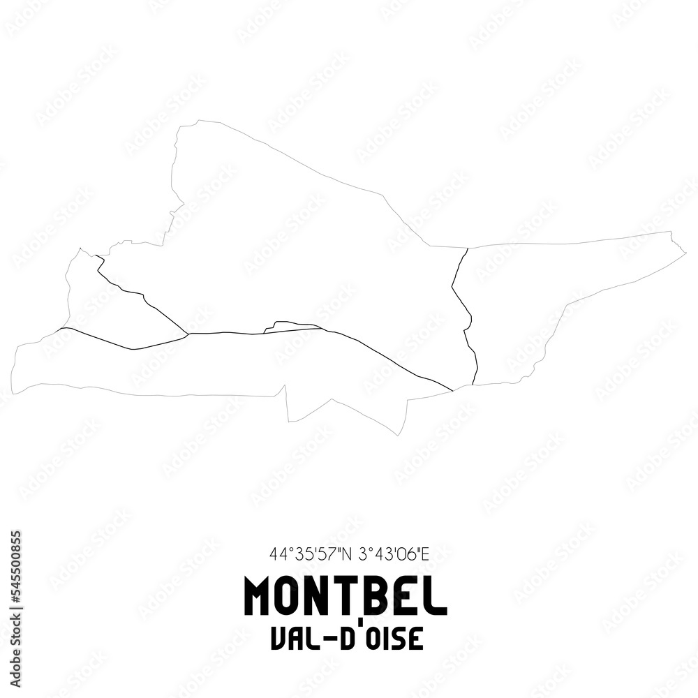 MONTBEL Val-d'Oise. Minimalistic street map with black and white lines.