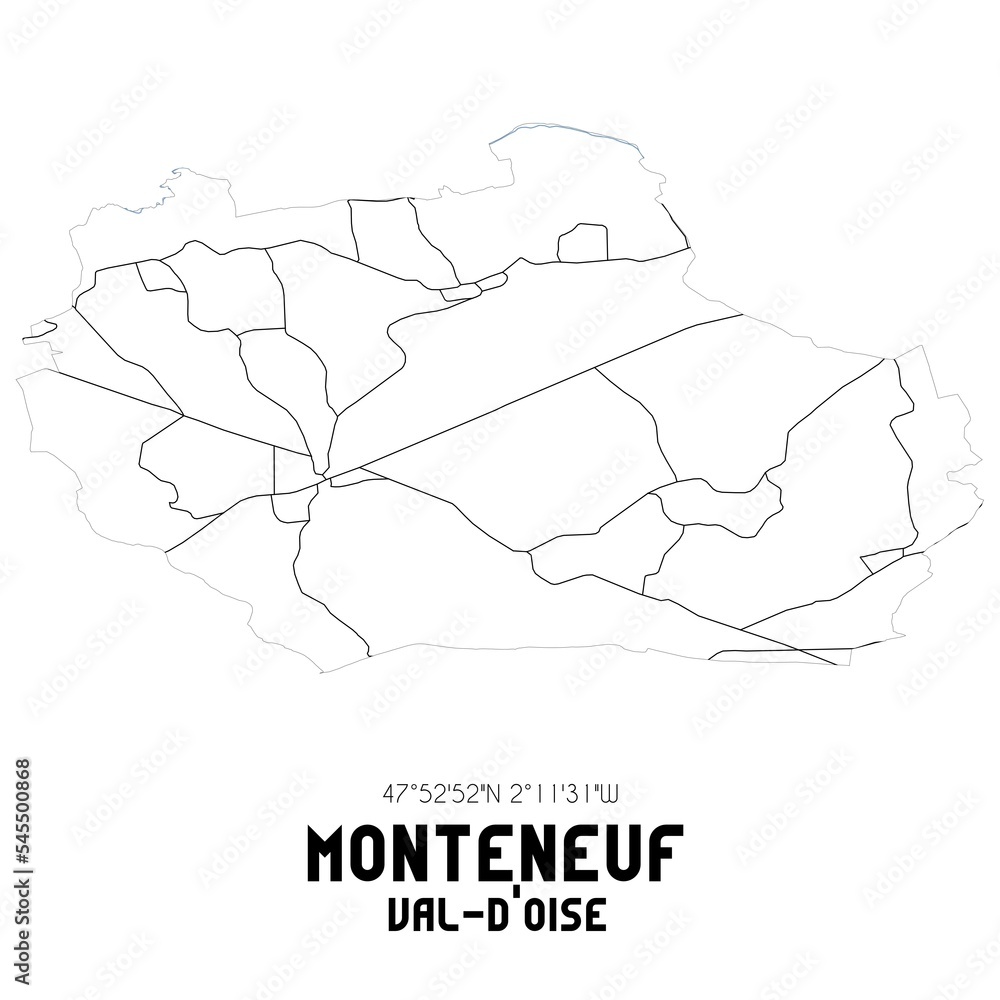 MONTENEUF Val-d'Oise. Minimalistic street map with black and white lines.