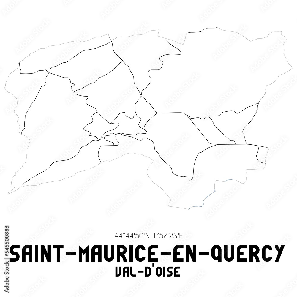 SAINT-MAURICE-EN-QUERCY Val-d'Oise. Minimalistic street map with black and white lines.