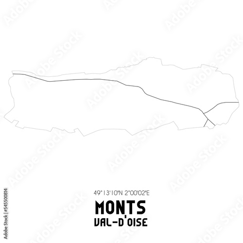 MONTS Val-d Oise. Minimalistic street map with black and white lines.