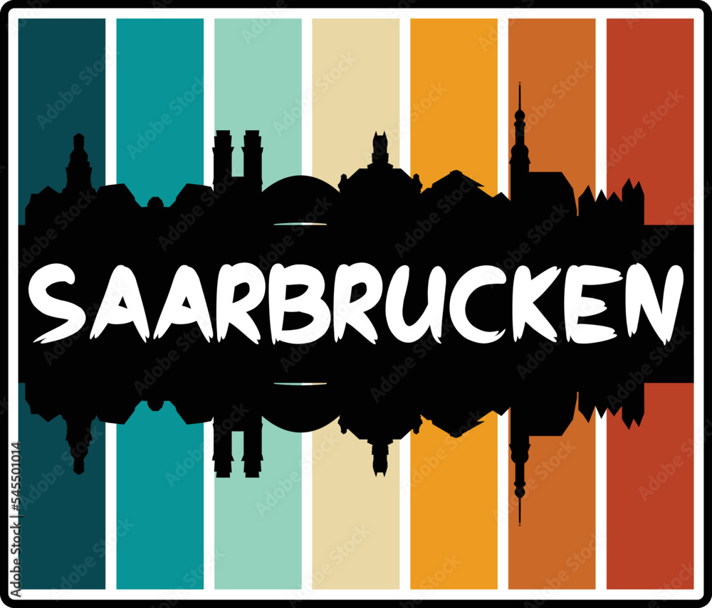 Saarbrucken Germany Skyline Sunset Travel Souvenir Sticker Logo Badge Stamp Emblem Coat of Arms Vector Illustration EPS