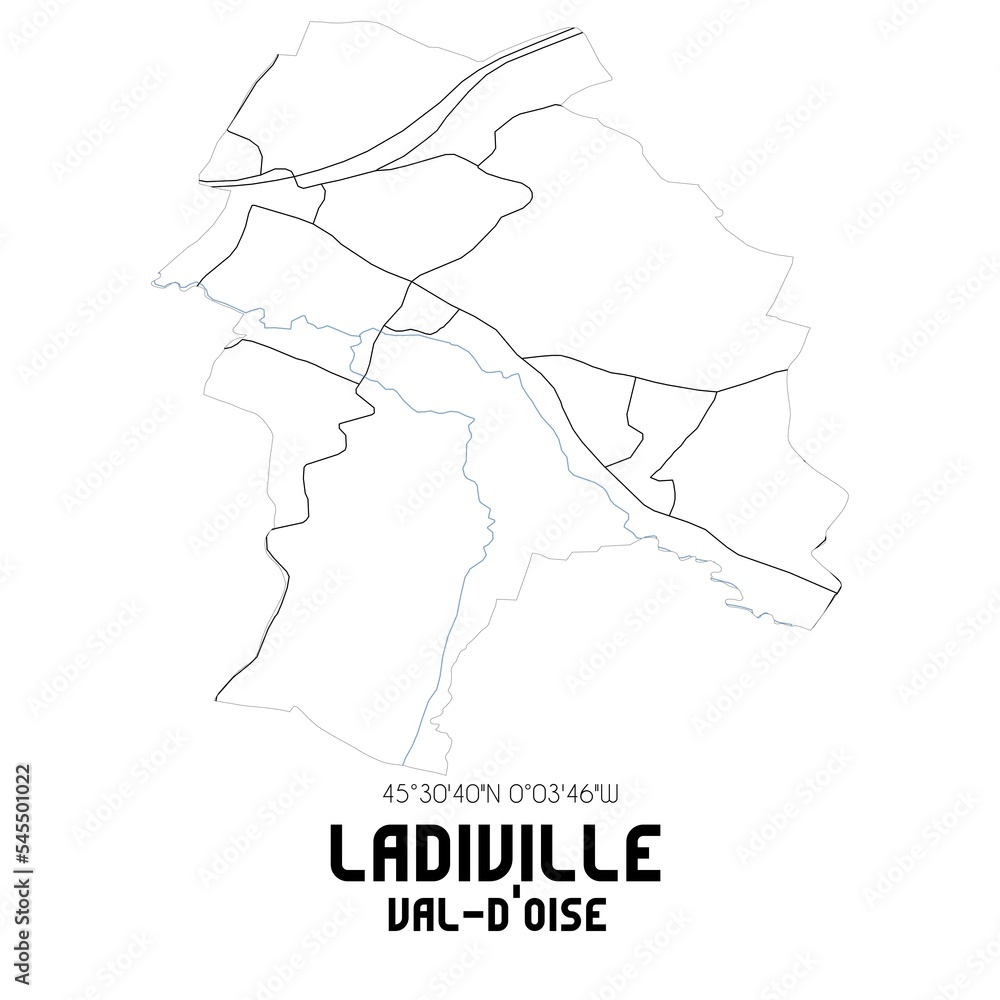 LADIVILLE Val-d'Oise. Minimalistic street map with black and white lines.