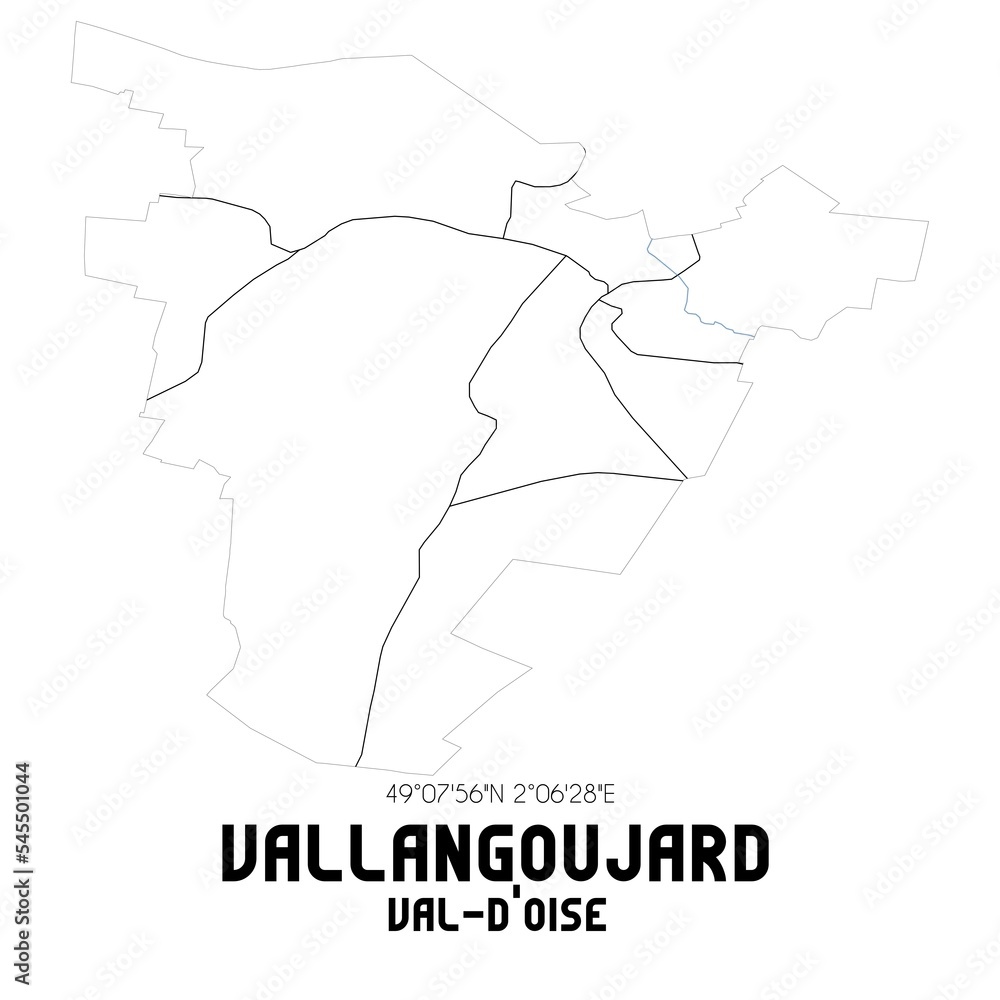 VALLANGOUJARD Val-d'Oise. Minimalistic street map with black and white lines.