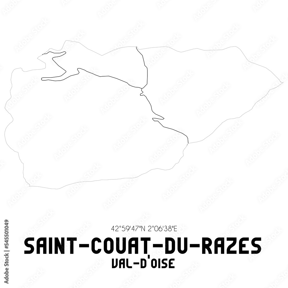 SAINT-COUAT-DU-RAZES Val-d'Oise. Minimalistic street map with black and white lines.