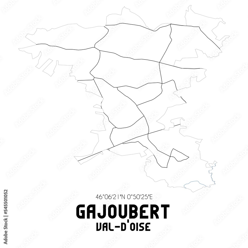 GAJOUBERT Val-d'Oise. Minimalistic street map with black and white lines. GAJOUBERT Val-d'Oise. Minimalistic street map with black and white lines.