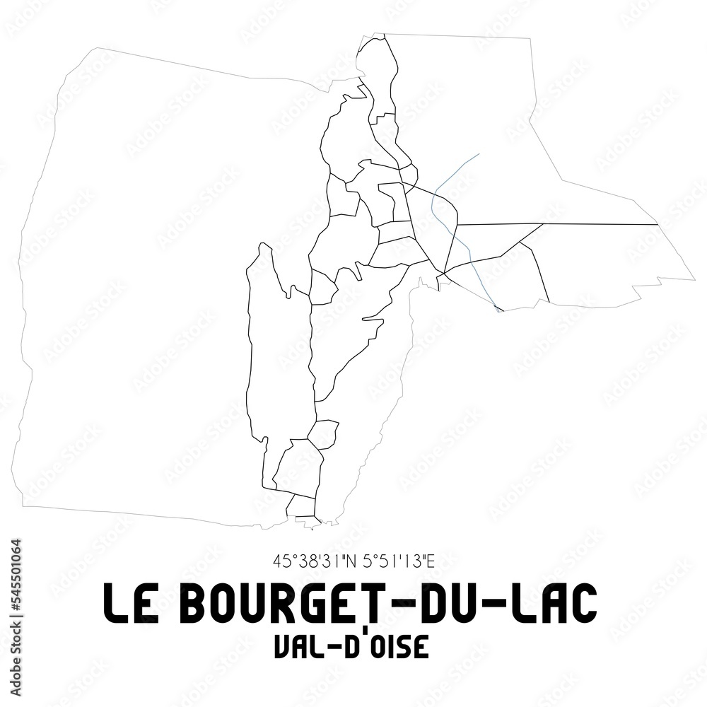 LE BOURGET-DU-LAC Val-d'Oise. Minimalistic street map with black and white lines.