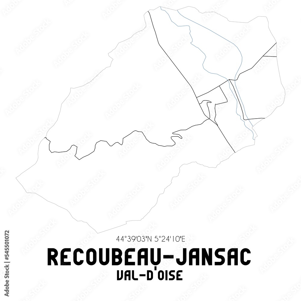 RECOUBEAU-JANSAC Val-d'Oise. Minimalistic street map with black and white lines.