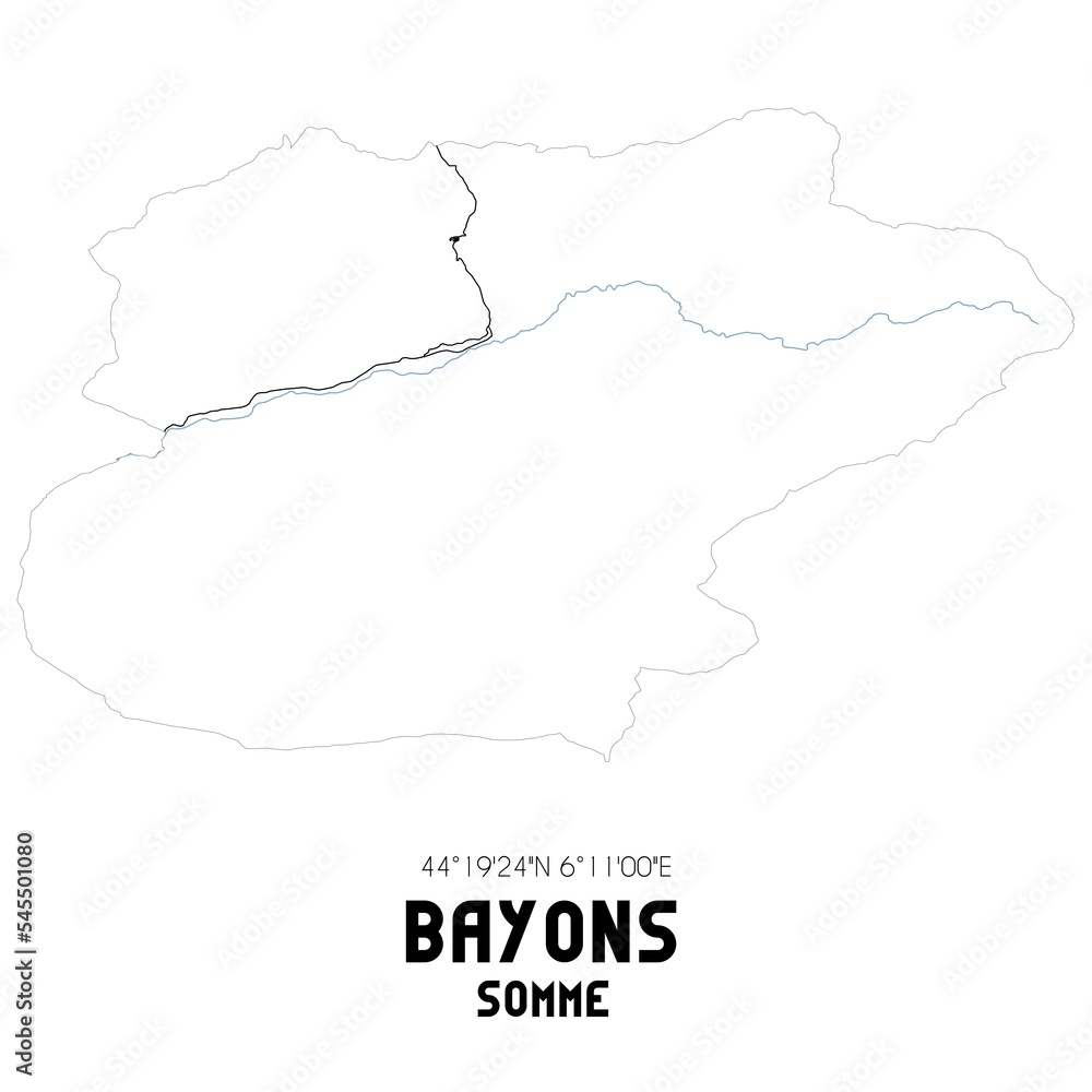BAYONS Somme. Minimalistic street map with black and white lines.