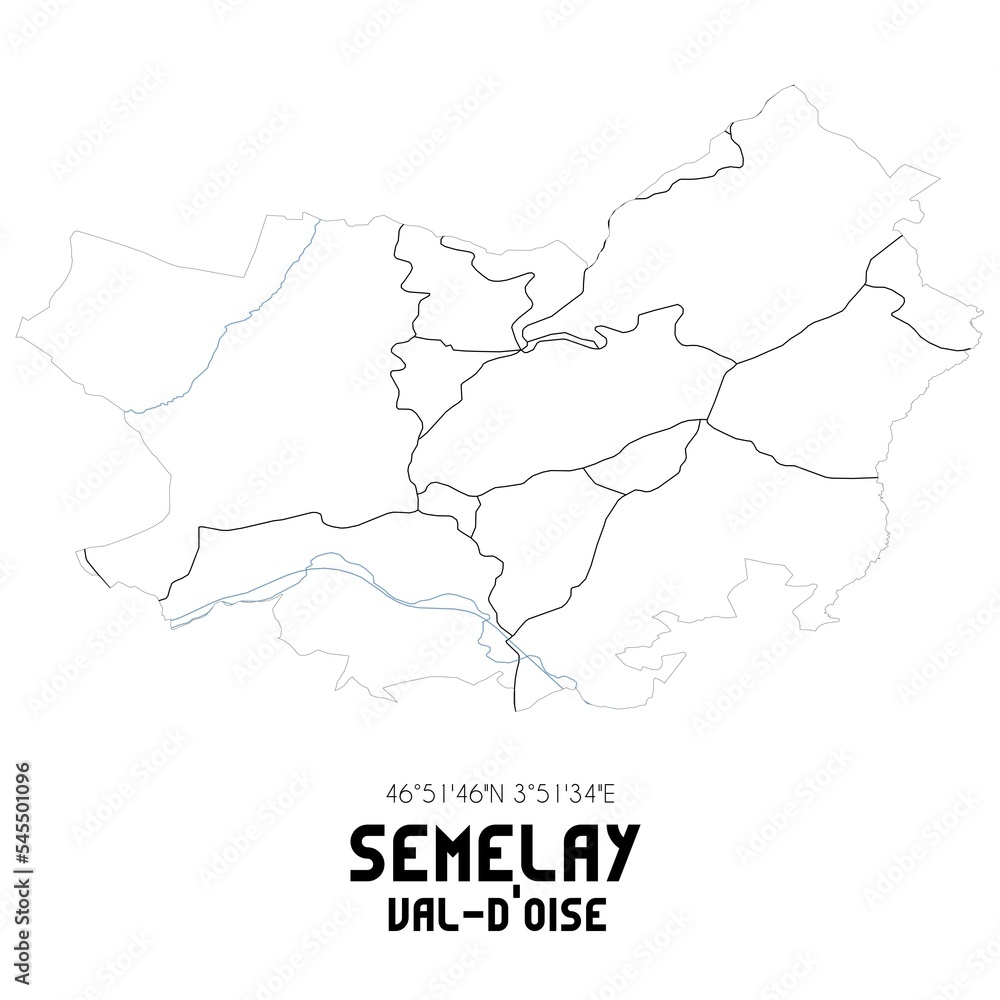 SEMELAY Val-d'Oise. Minimalistic street map with black and white lines.