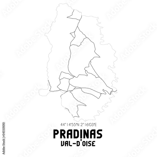 PRADINAS Val-d'Oise. Minimalistic street map with black and white lines.