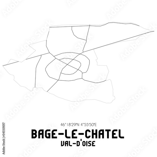 BAGE-LE-CHATEL Val-d'Oise. Minimalistic street map with black and white lines.