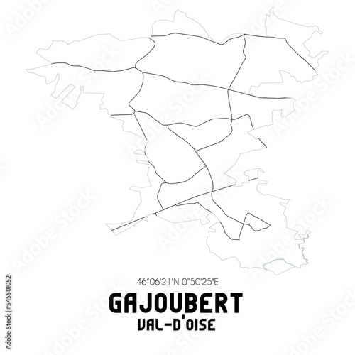 GAJOUBERT Val-d Oise. Minimalistic street map with black and white lines.