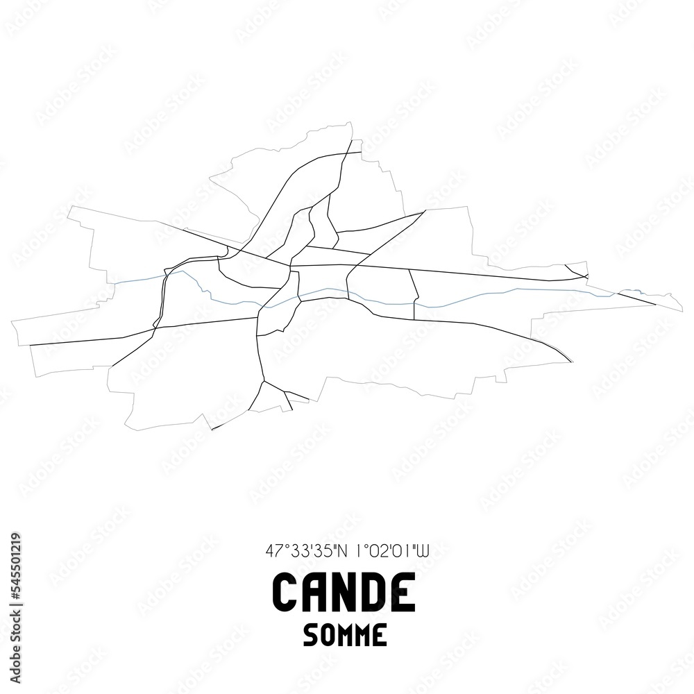 Obraz premium CANDE Somme. Minimalistic street map with black and white lines.